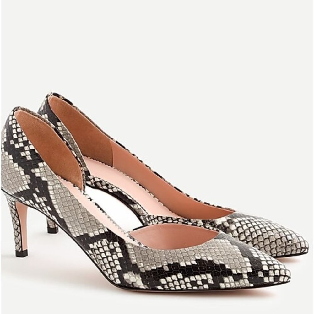 New J.Crew Lucie Pumps in Snake-embossed leather, Ivory/Black, size 6.5